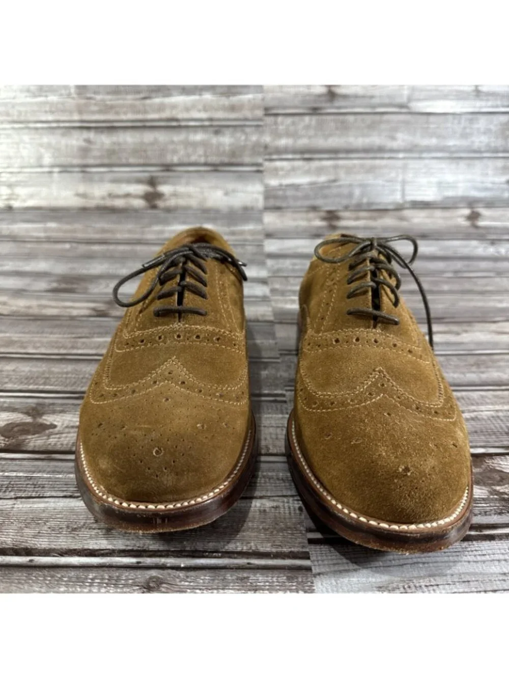 Grenson Suede Oxford Brogue Shoes Color Brown Size 8 G UK 9 U.S. Made England